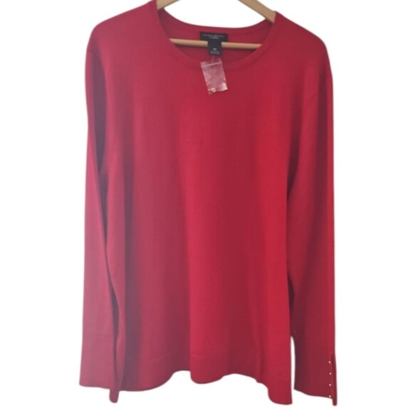 Investments Women Lightweight Knit Sweater Sz 3X NWT Red Gold Button Accents - Picture 1 of 11